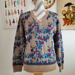 Keneth Too! | 80s Vintage Floral V-Neck Sweater